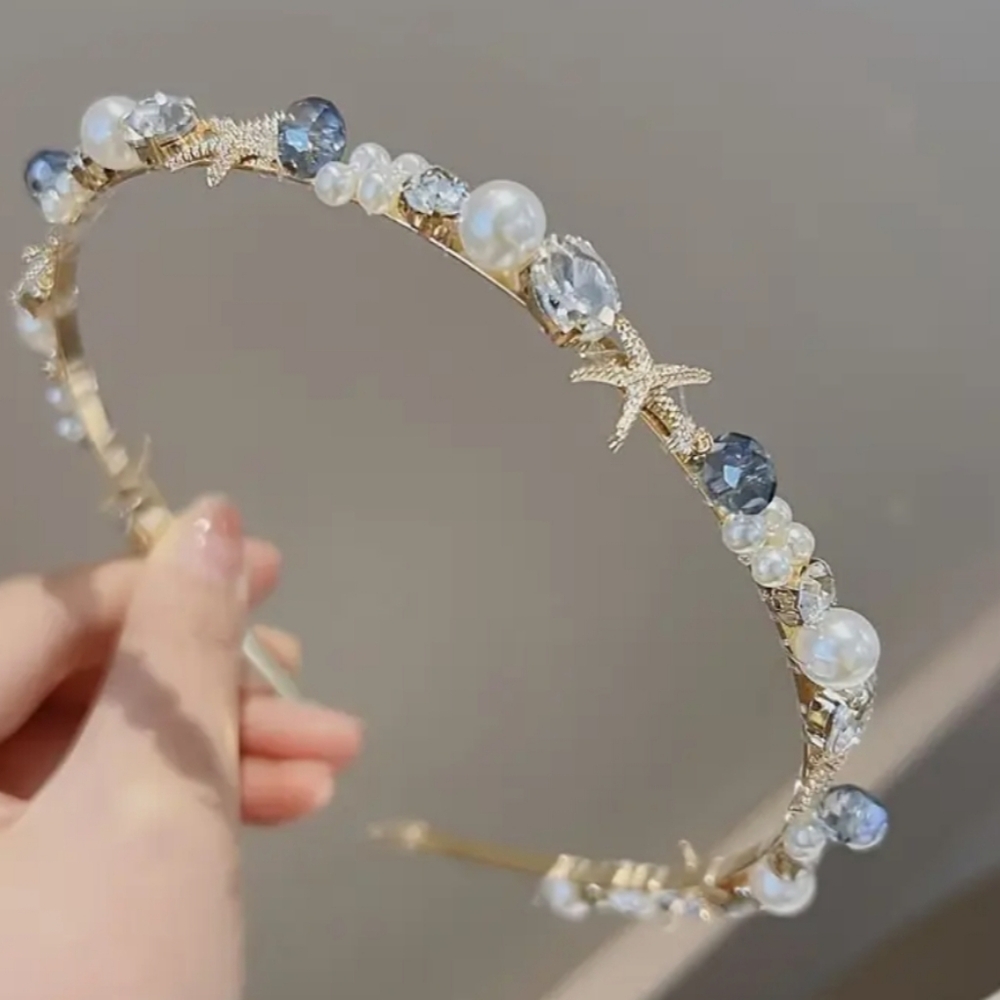 🌺Starfish Rhinestone Pearl Headband Beach Wear Hair Accessories - Picture 3 of 6